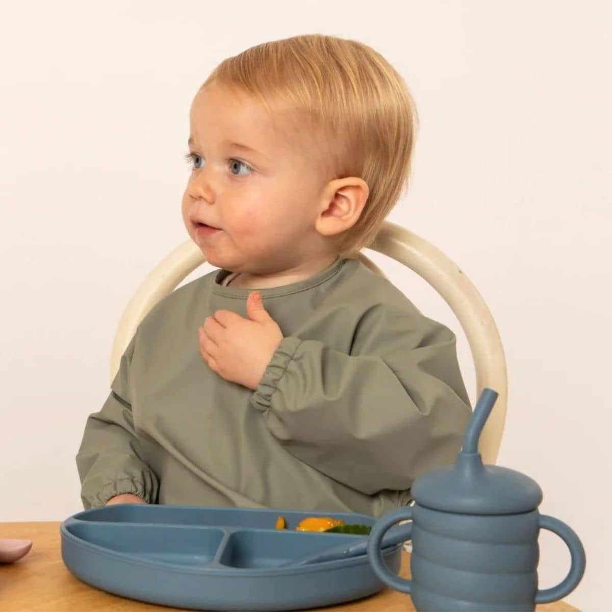 All4Ella Recycled Long Sleeve Bib - Two-tone Sage