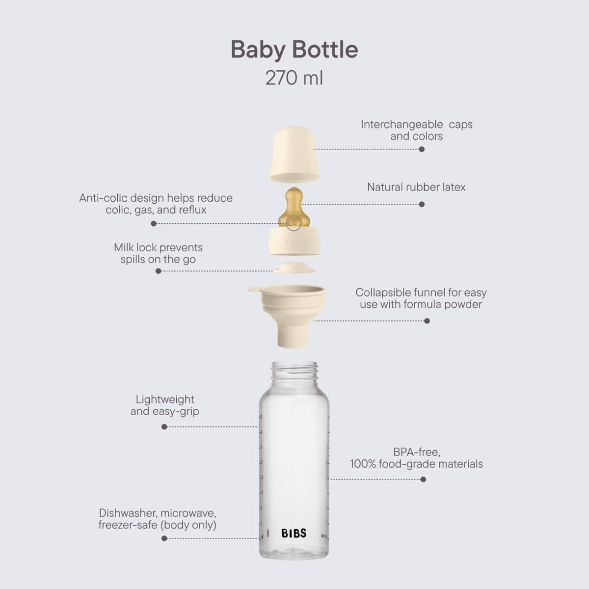 BIBS Baby PP Bottle - Latex Teat - 270ml