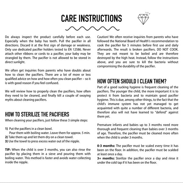 BIBS Colour Dummies - Care Instructions