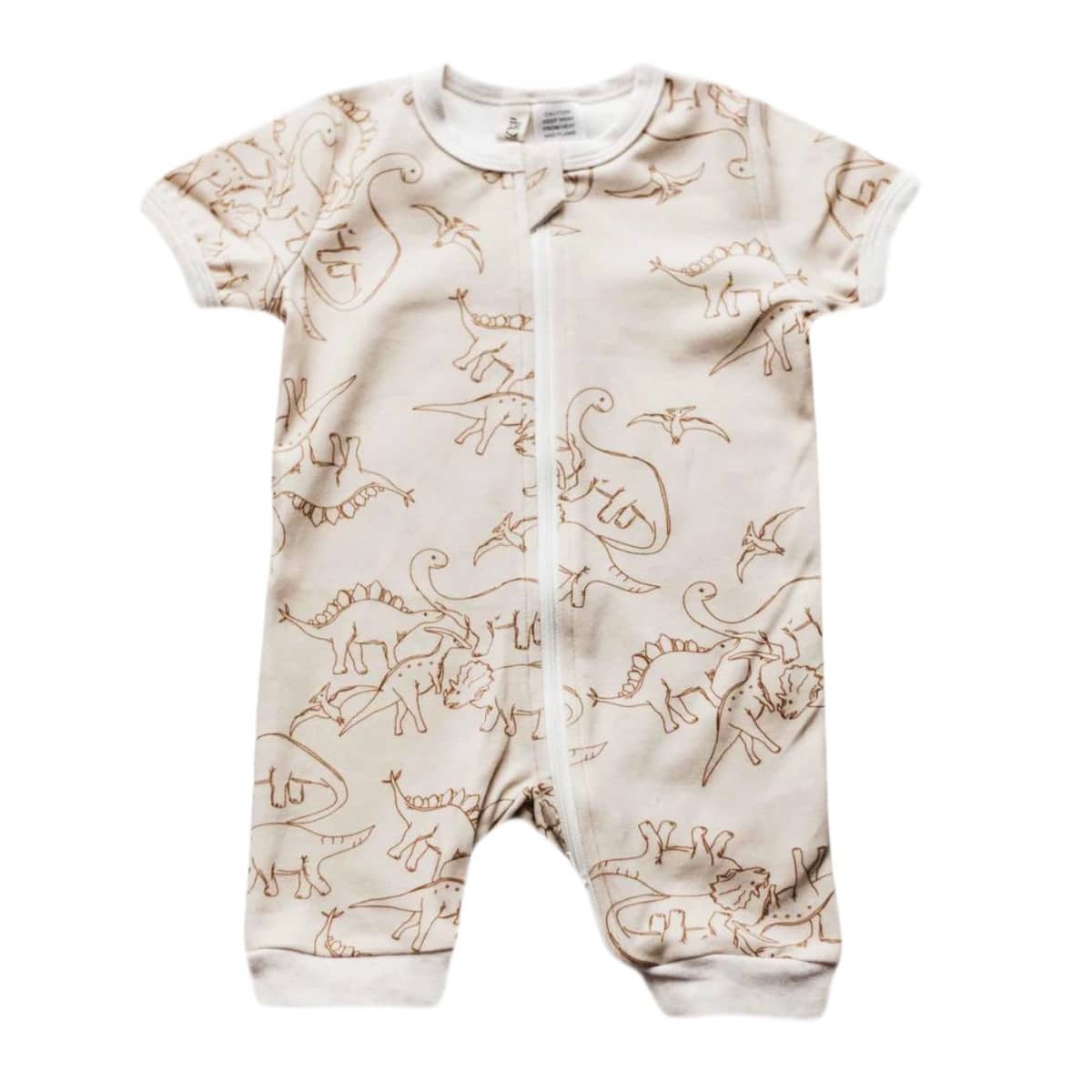 Bencer & Hazelnut Summer Zipsuit Romper - White Dino