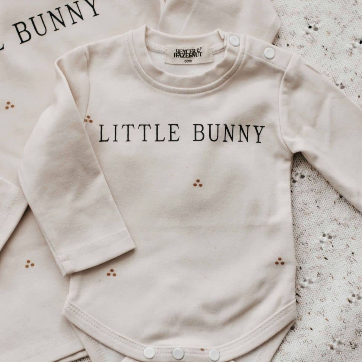 Bencer & Hazelnut Long Sleeve Bodysuit - Little Bunny Text