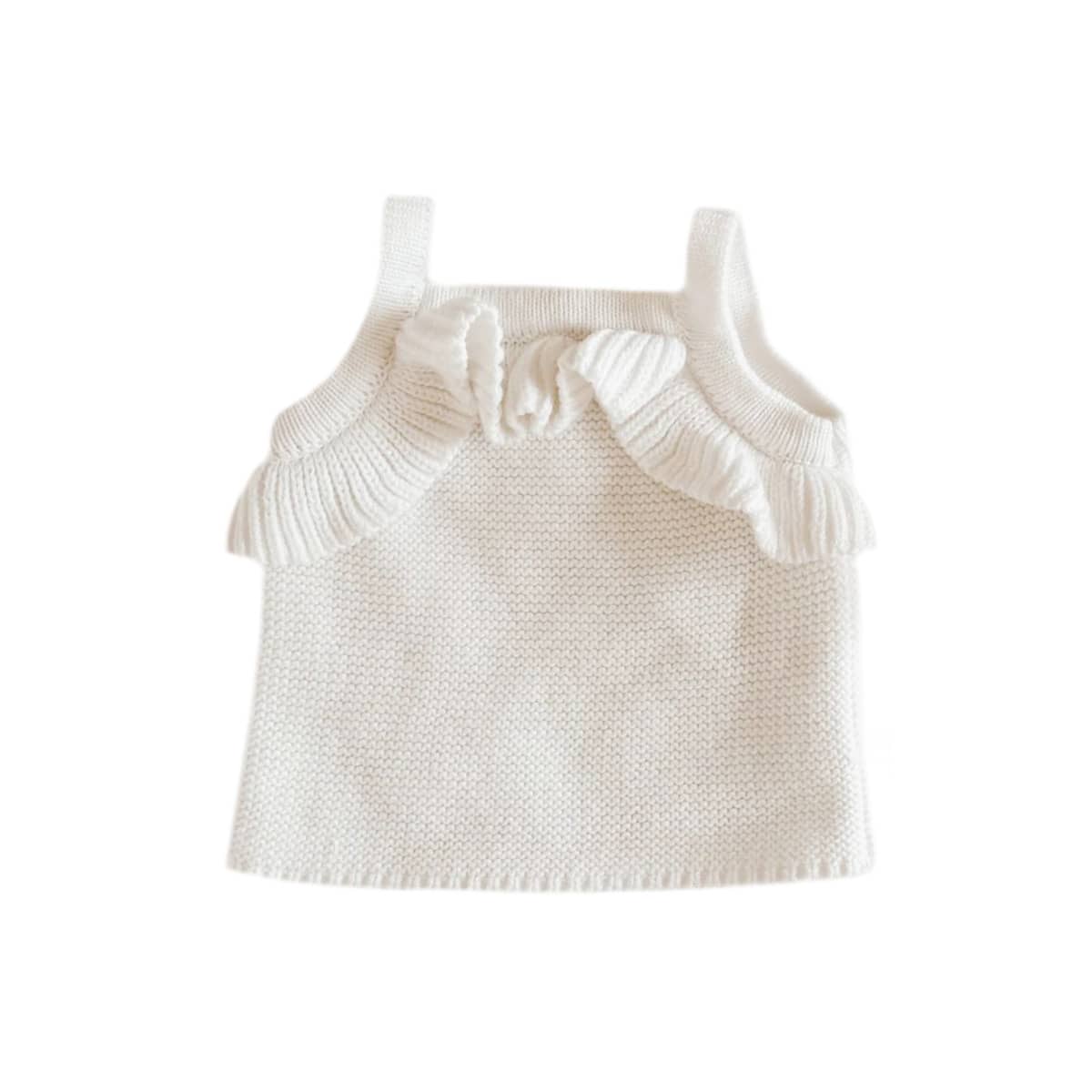 Blossom & Pear Frill Knit Crop Top - Milk