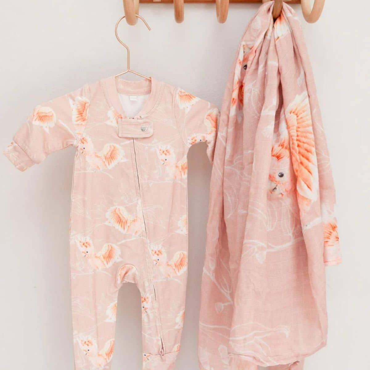 Botanical Baby Organic Zip Growsuit - Pink Cockatoo