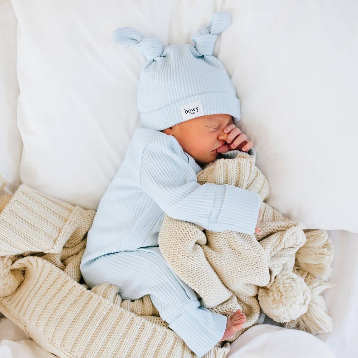 Bowy Made Ribbed Cotton Onesie - Powder Blue