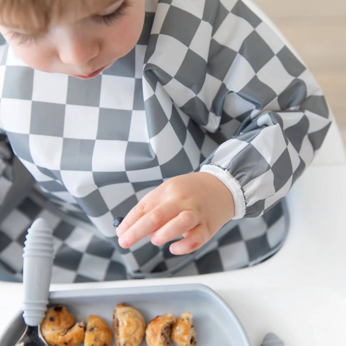 Bumkins Waterproof Sleeved Bib - Charcoal Check