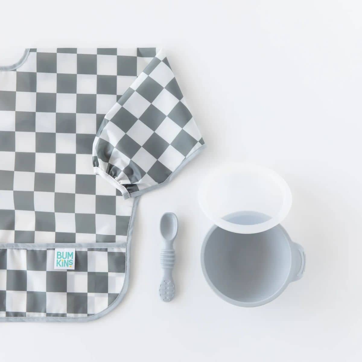 Bumkins Waterproof Sleeved Bib - Charcoal Check