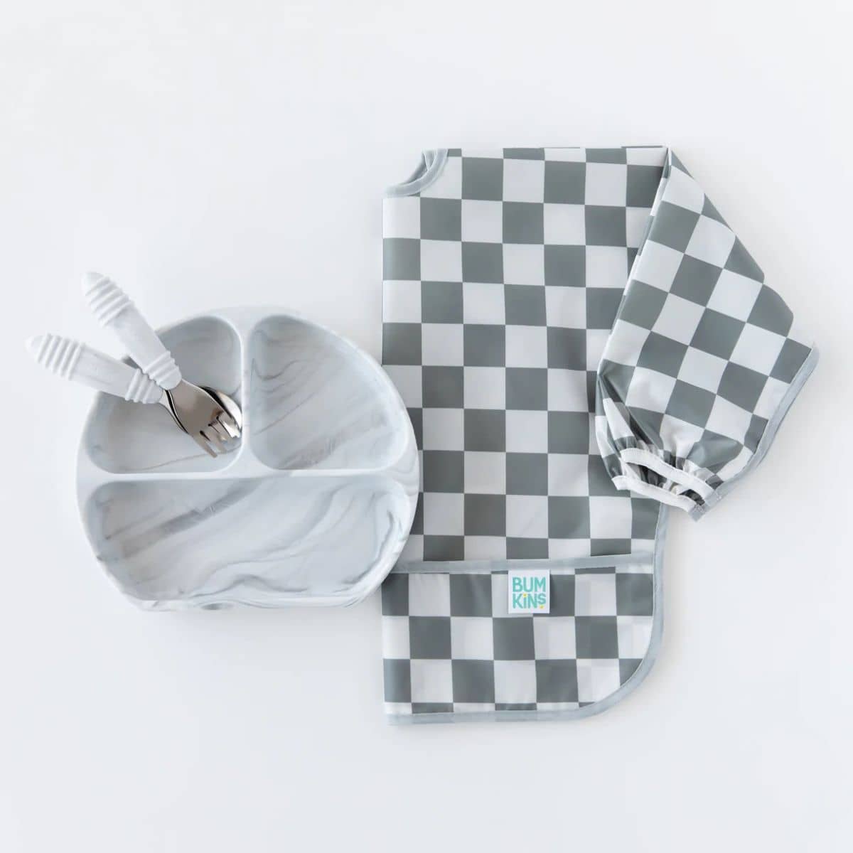 Bumkins Waterproof Sleeved Bib - Charcoal Check