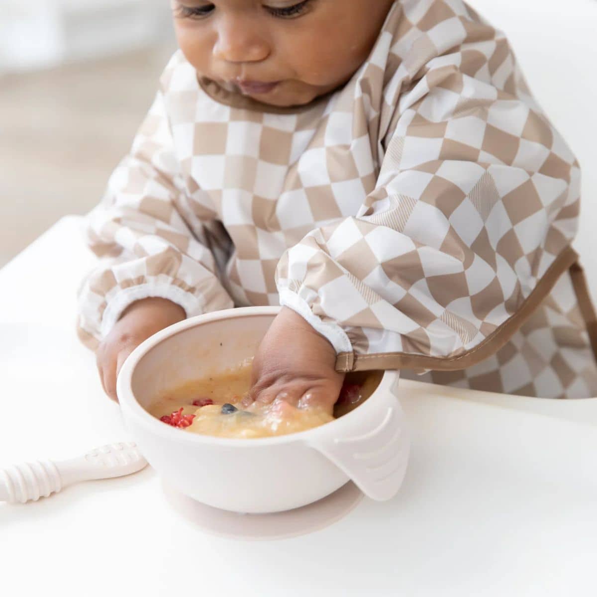 Bumkins Waterproof Sleeved Bib - Sand Check