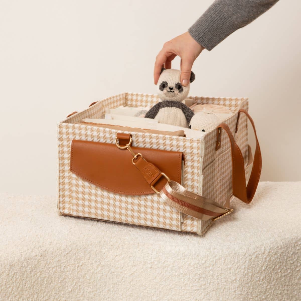 Bunnie Caddie Deluxe Nappy Organiser - Houndstooth Tan