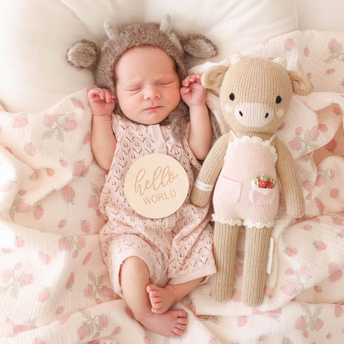 Cuddle + Kind Hand-Knit Doll - Ava the Cow (Powder Pink)