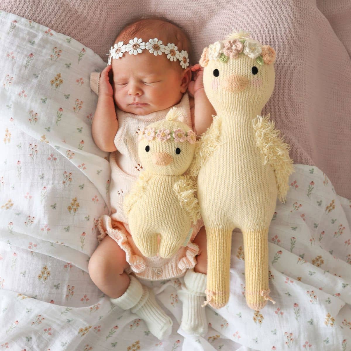 Cuddle + Kind Hand-Knit Doll - Baby Duckling (blush floral)