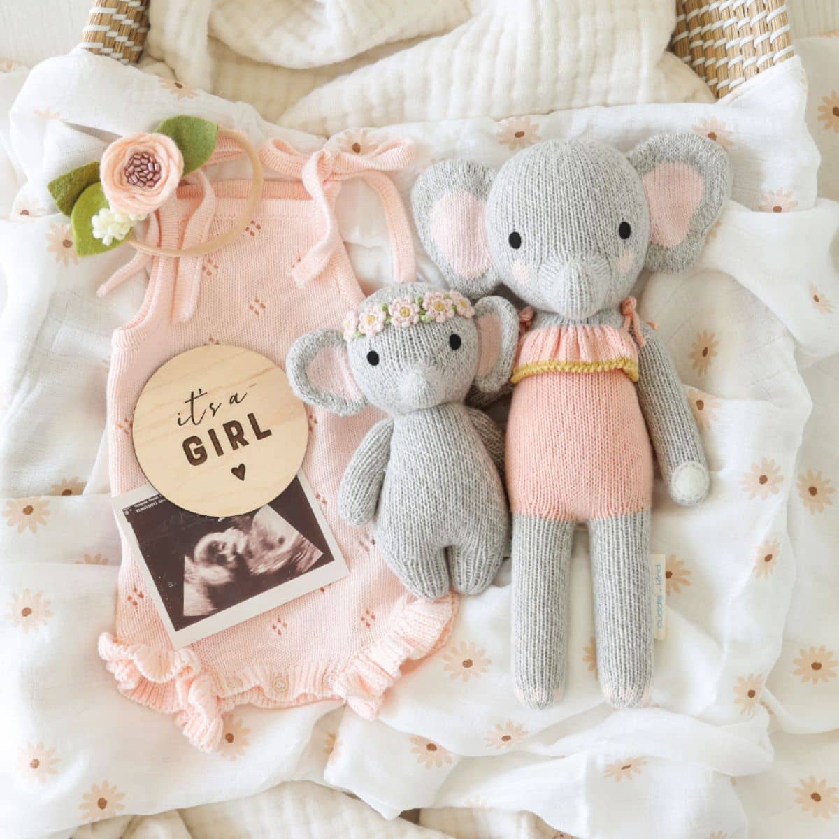 Cuddle + Kind Hand-Knit Doll - Baby Elephant (blush floral)