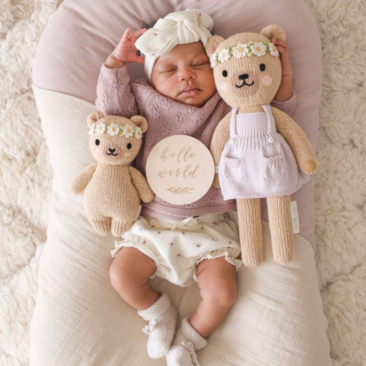 Cuddle + Kind Hand-Knit Doll - Baby Honey Bear (ivory floral) 