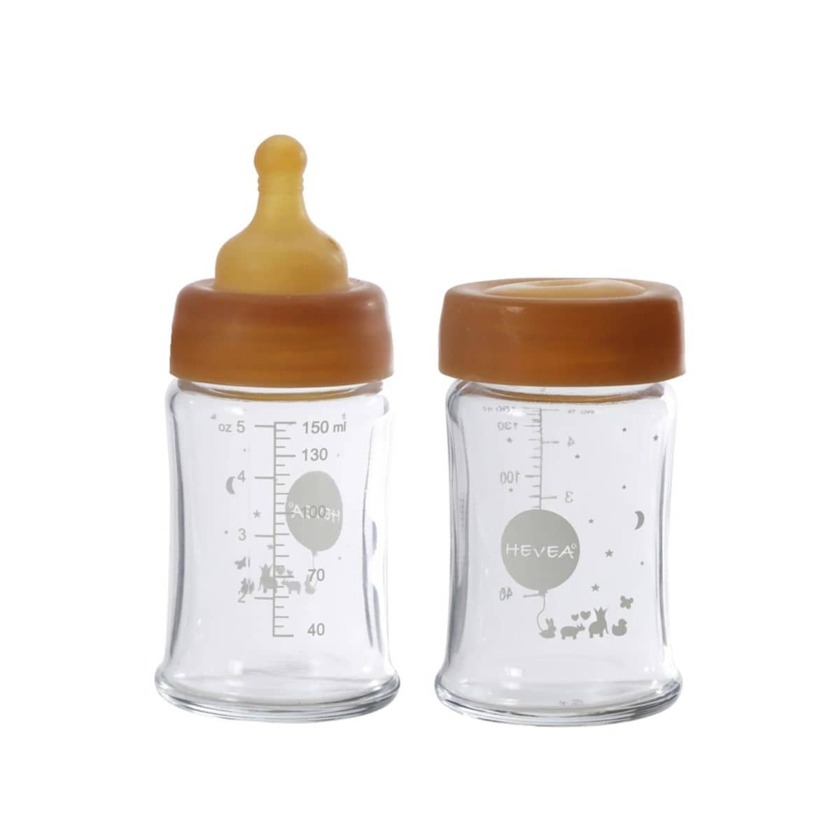 Hevea Wide Neck Glass Bottle with Rubber Teat - 150ml Two Pack