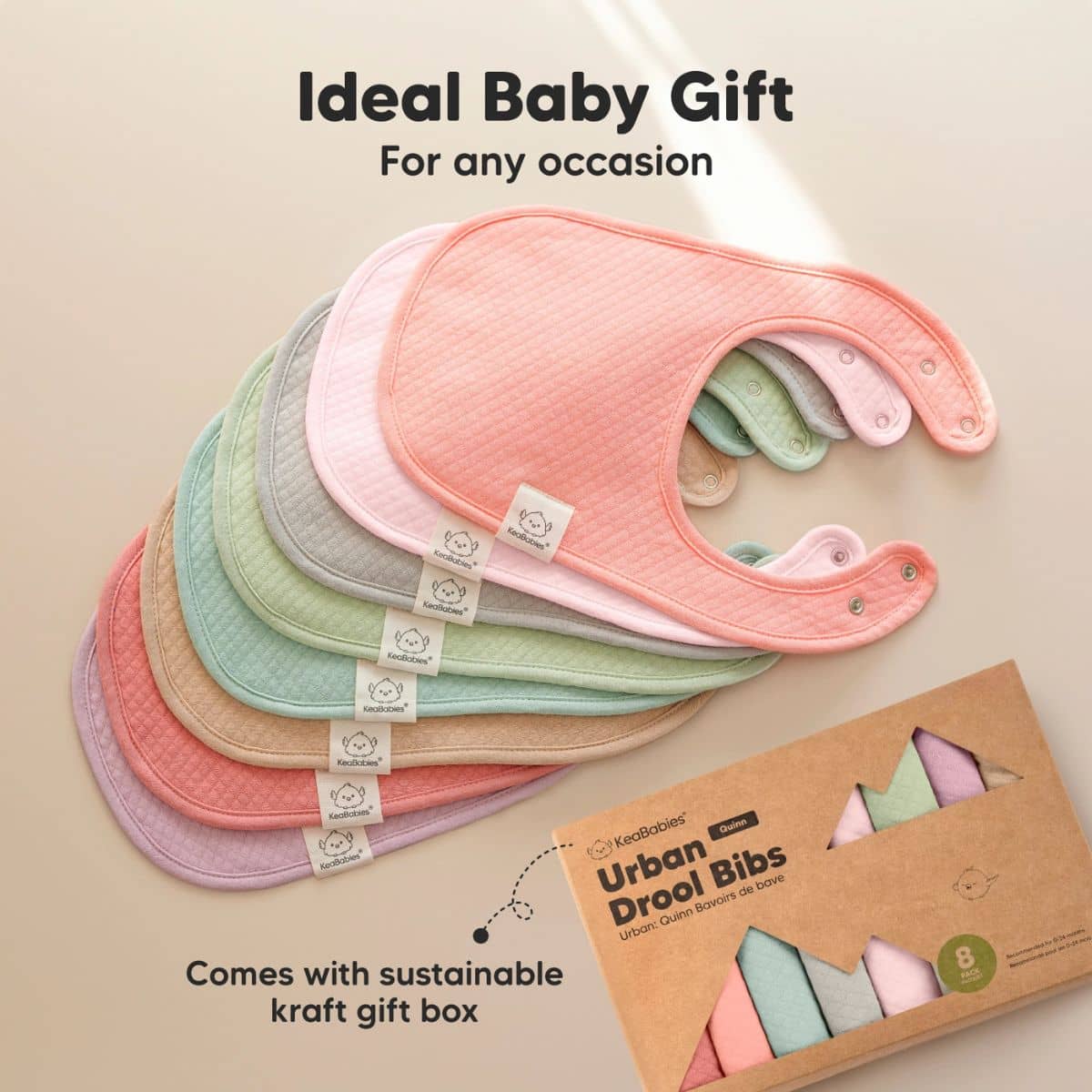 KeaBabies Quin Organic Baby Bibs Set - Muted Pastel