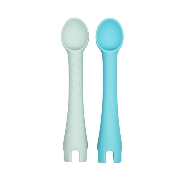 Little Woods Silicone First Utensils - Duck Egg Blue / Sage