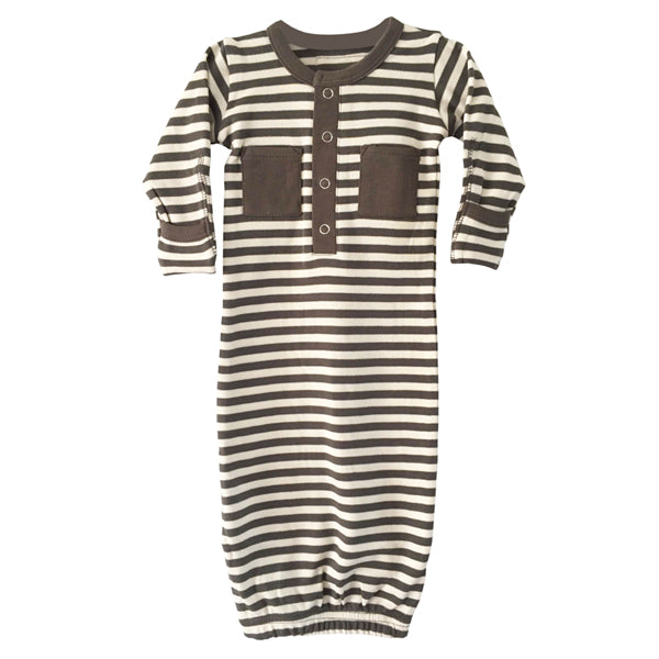 L'ovedbaby Organic Baby Gown - Grey/Beige Stripe 