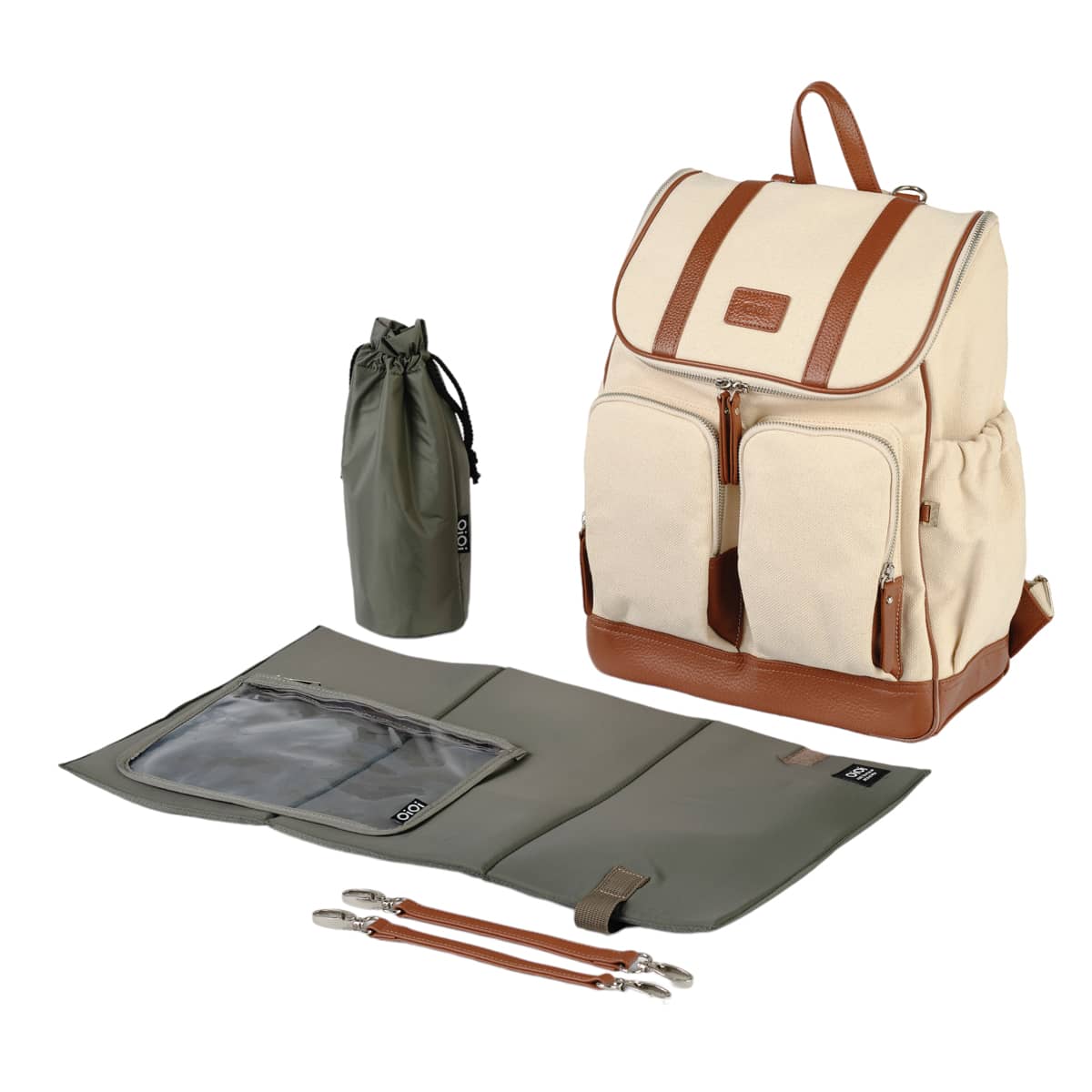 OiOi Canvas/Leather Nappy Backpack - Natural/Terracotta