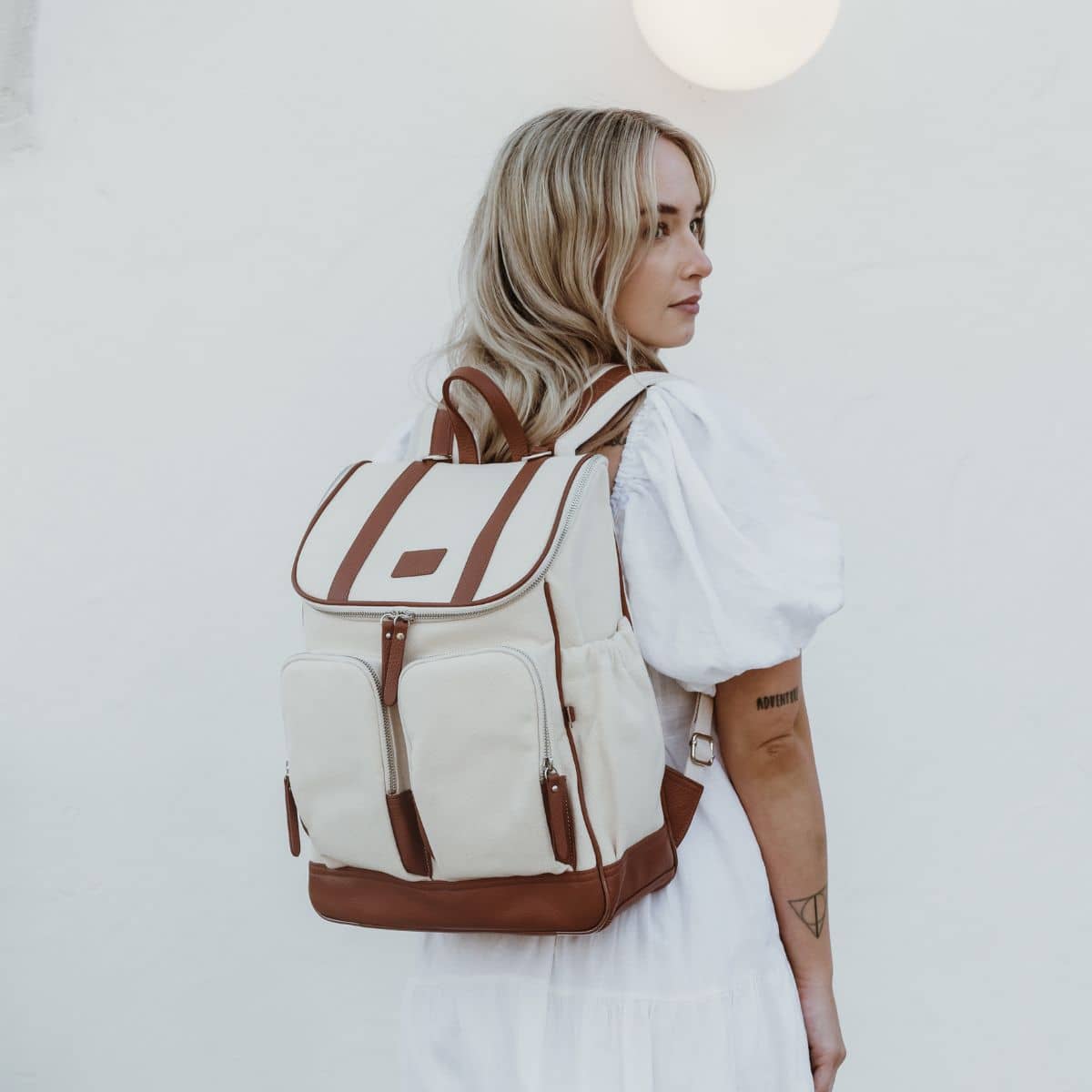 OiOi Canvas/Leather Nappy Backpack - Natural/Terracotta