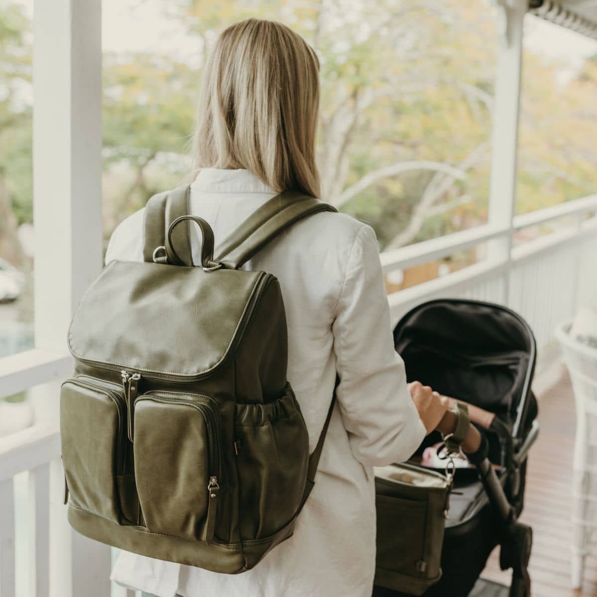 OiOi Faux Leather Nappy Backpack - Olive