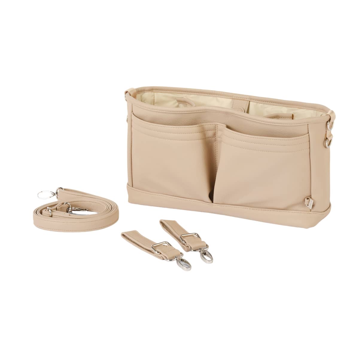 OiOi Faux Leather Stroller Organiser/Pram Caddy - Oat Dimple