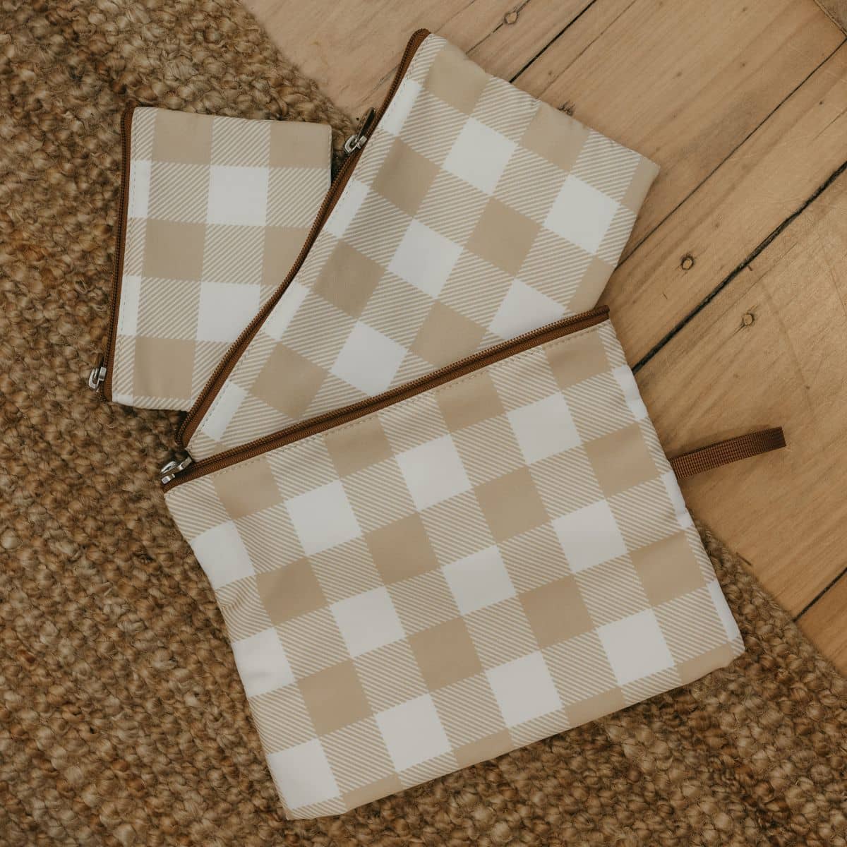 OiOi Packing Pouch Trio - Gingham Beige