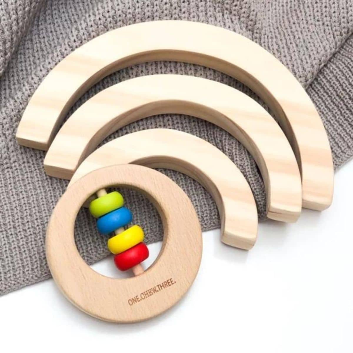 One.Chew.Three Premium Beech Wood Rattle Teether