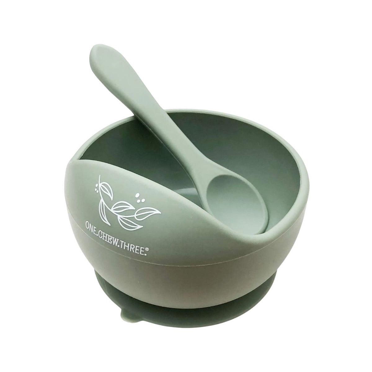 One.Chew.Three Silicone Scoop Bowl and Spoon Set - Sage Foliage