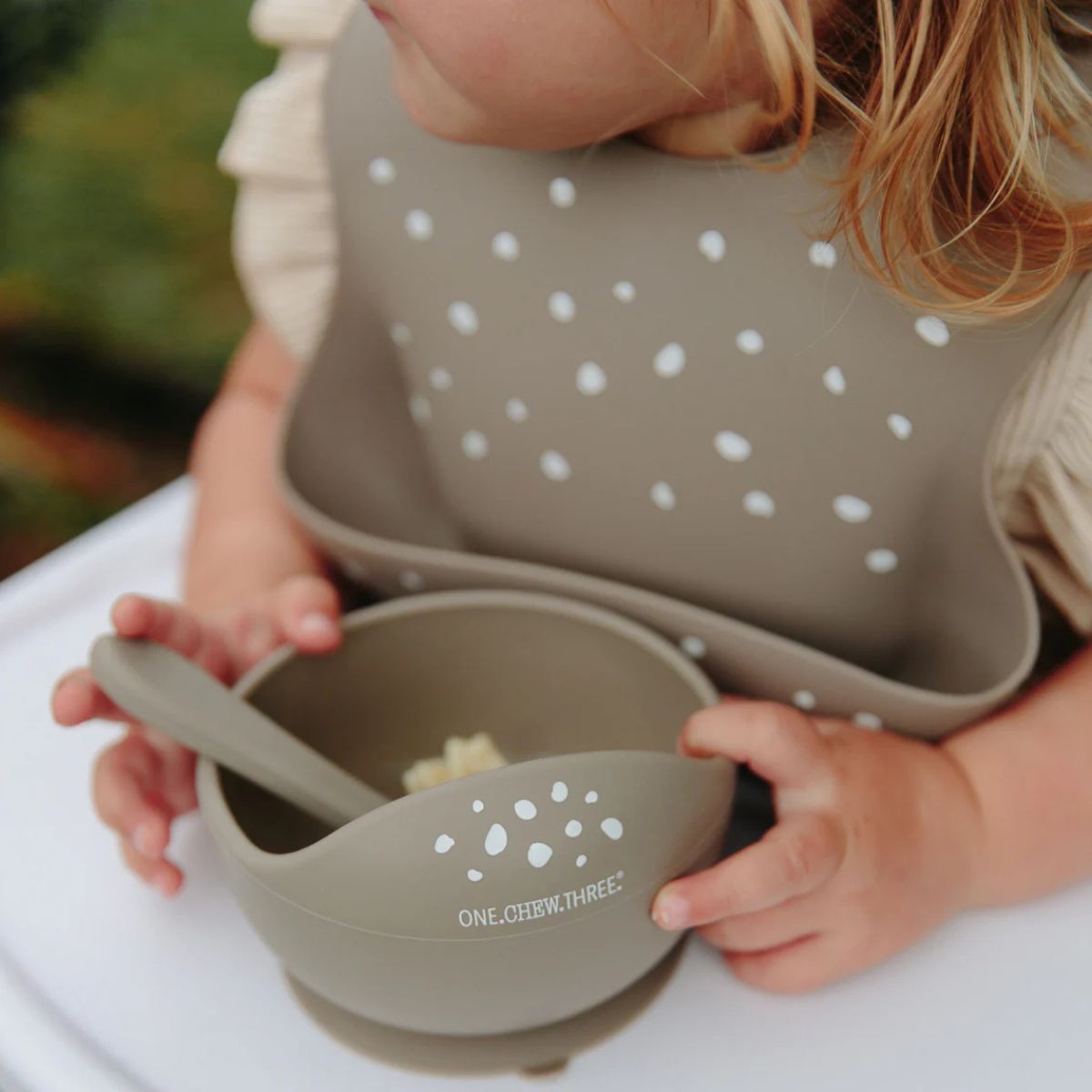 One.Chew.Three Silicone Scoop Bowl and Spoon Set - Stone Pebbles