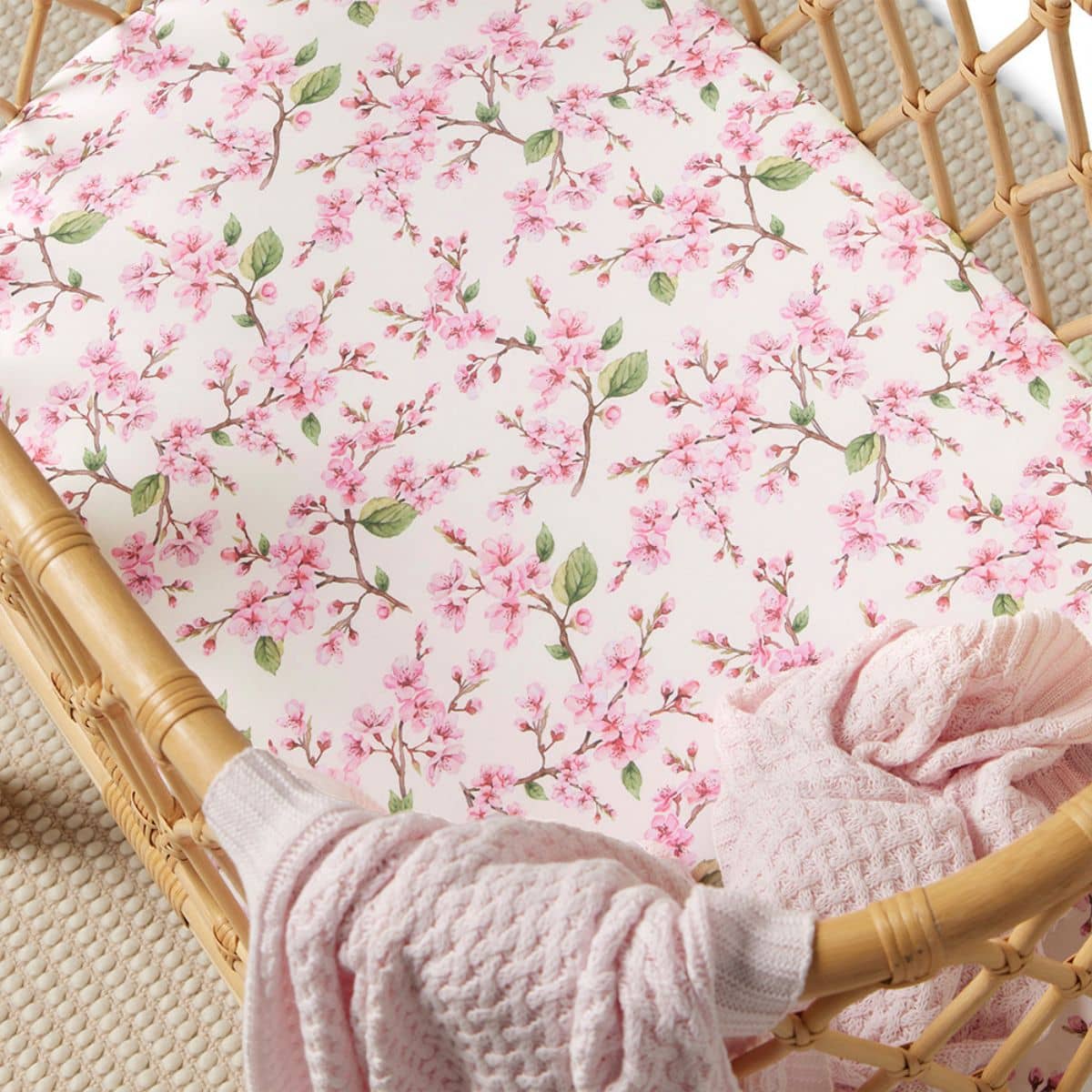 Snuggle Hunny Fitted Bassinet Sheet and Change Pad Cover - Cherry Blossom