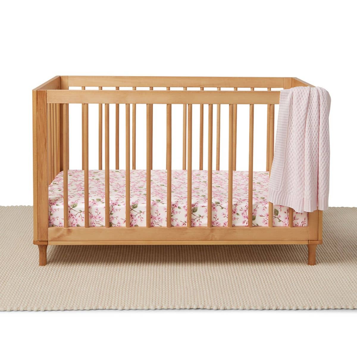 Snuggle Hunny Fitted Cot Sheet - Cherry Blossom Organic