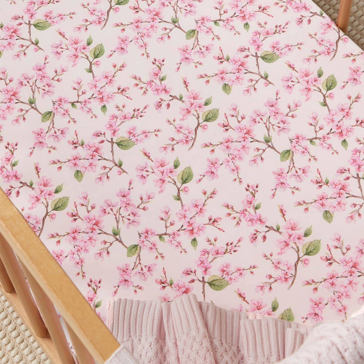 Snuggle Hunny Fitted Cot Sheet - Cherry Blossom Organic