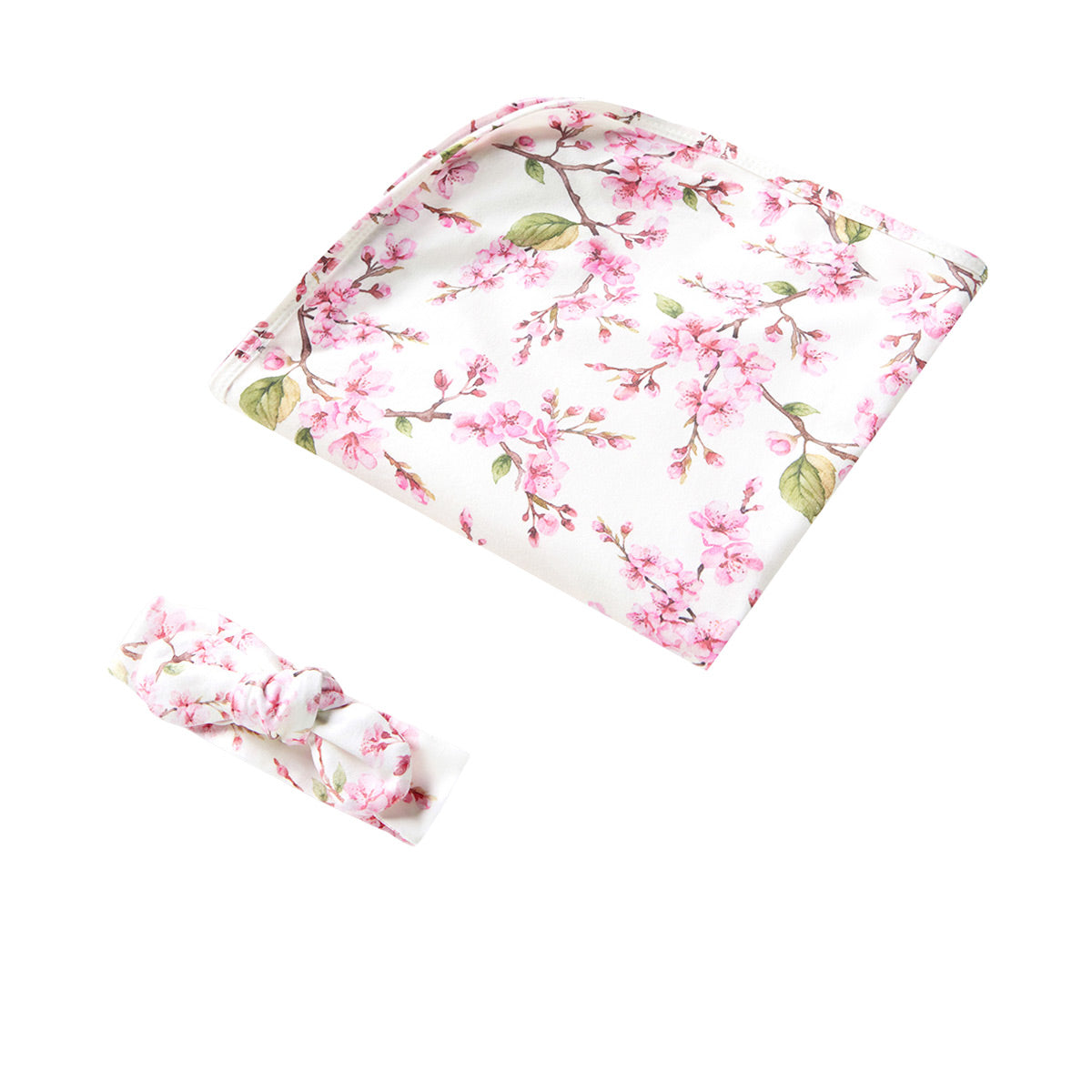 Snuggle Hunny Jersey Wrap with Matching Headwear - Cherry Blossom Organic