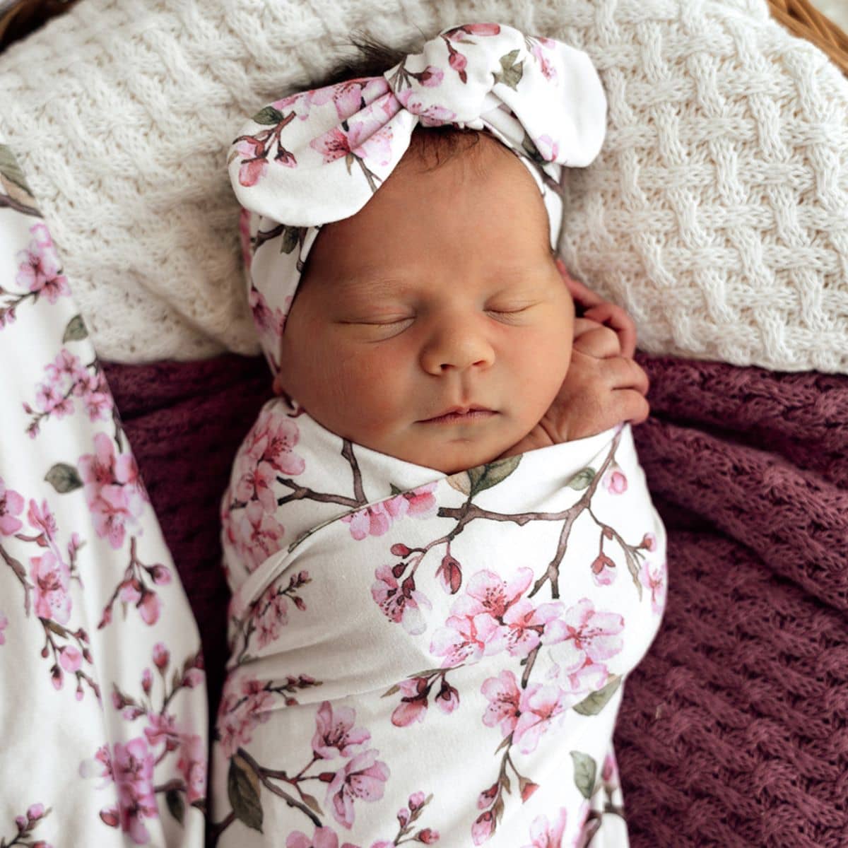 Snuggle Hunny Jersey Wrap with Matching Headwear - Cherry Blossom Organic