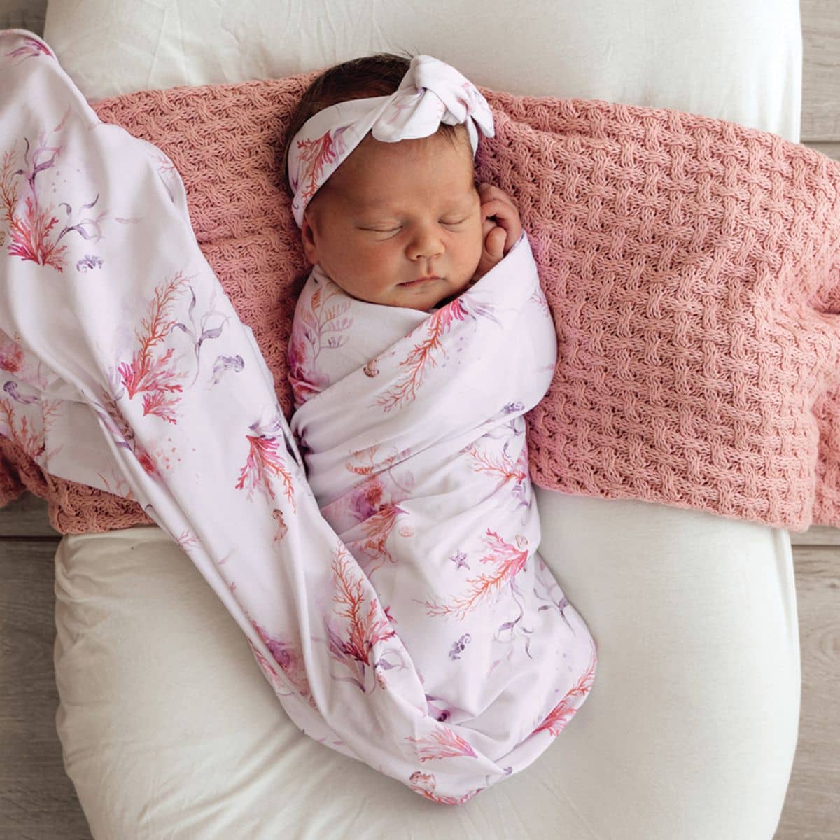 Snuggle Hunny Jersey Wrap with Matching Headwear - Coral Organic