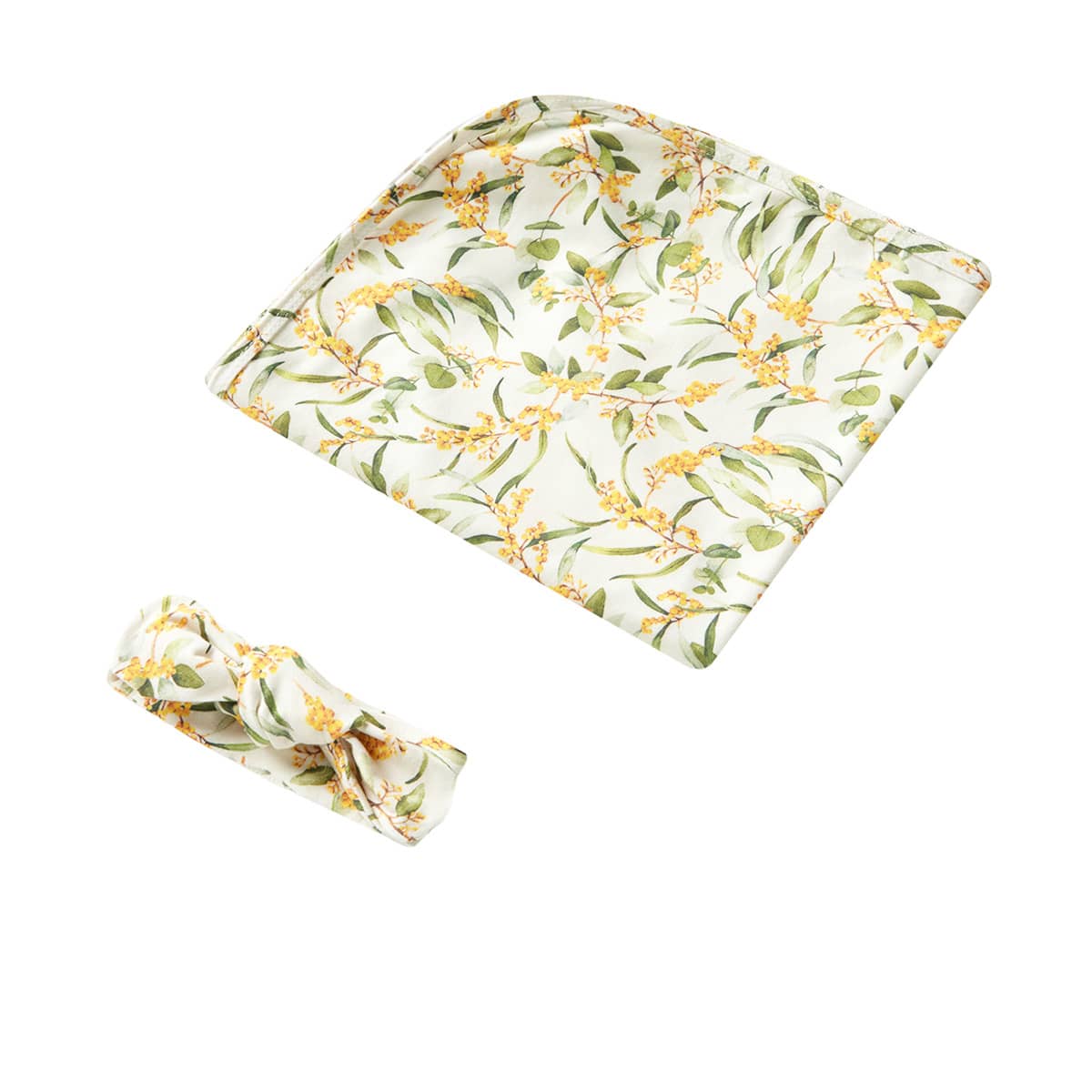 Snuggle Hunny Jersey Wrap with Matching Headwear - Golden Wattle Organic