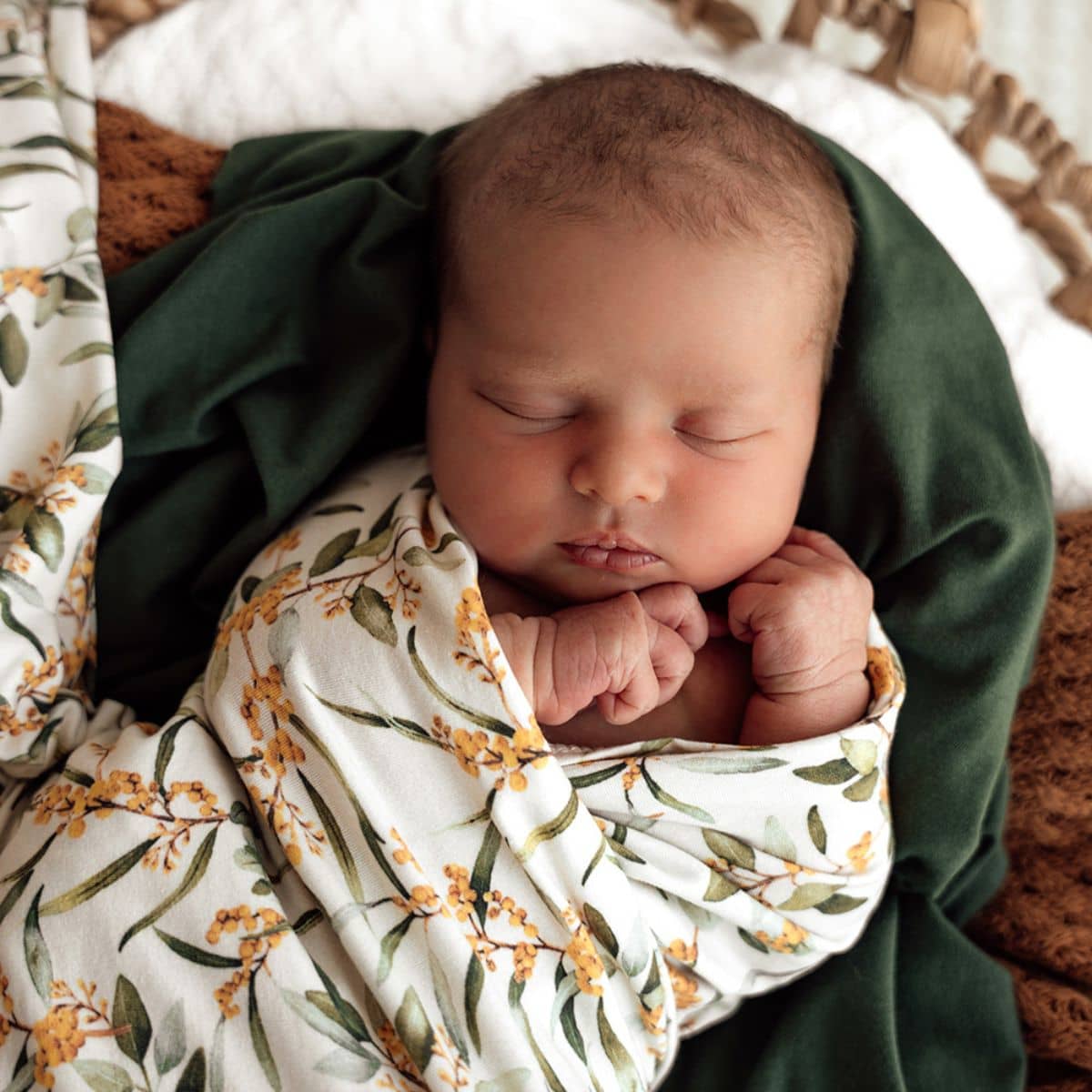 Snuggle Hunny Jersey Wrap with Matching Headwear - Golden Wattle Organic