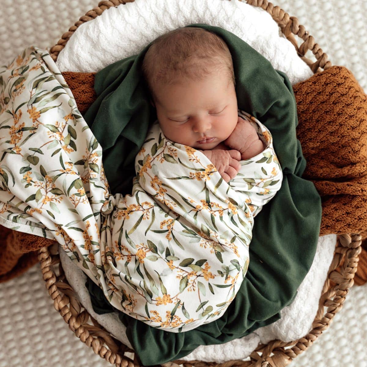 Snuggle Hunny Jersey Wrap with Matching Headwear - Golden Wattle Organic