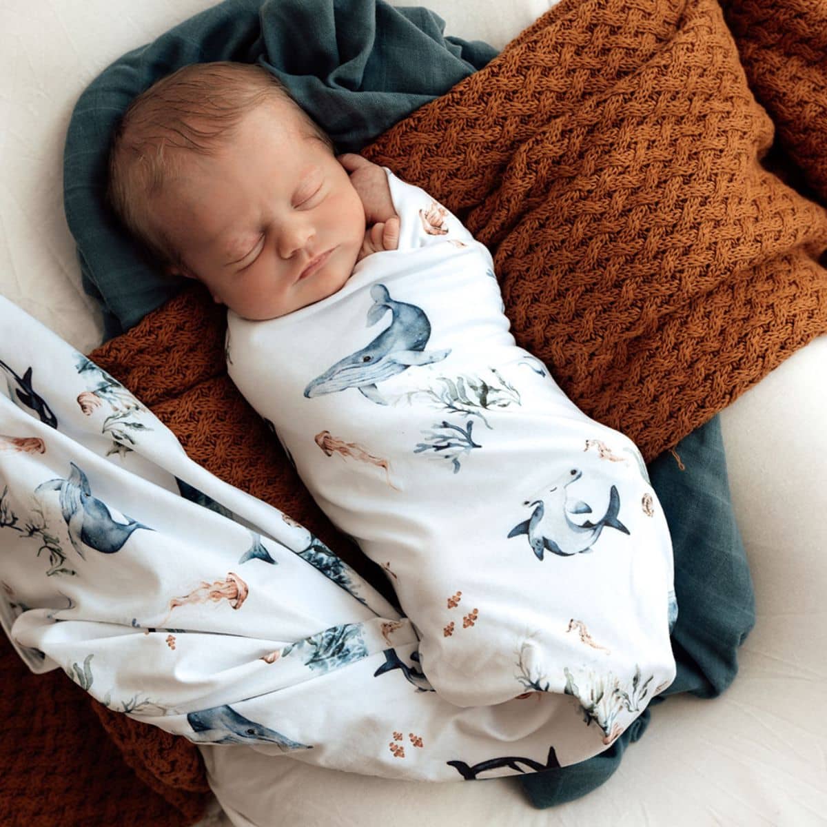 Snuggle Hunny Jersey Wrap with Matching Headwear - Ocean Organic