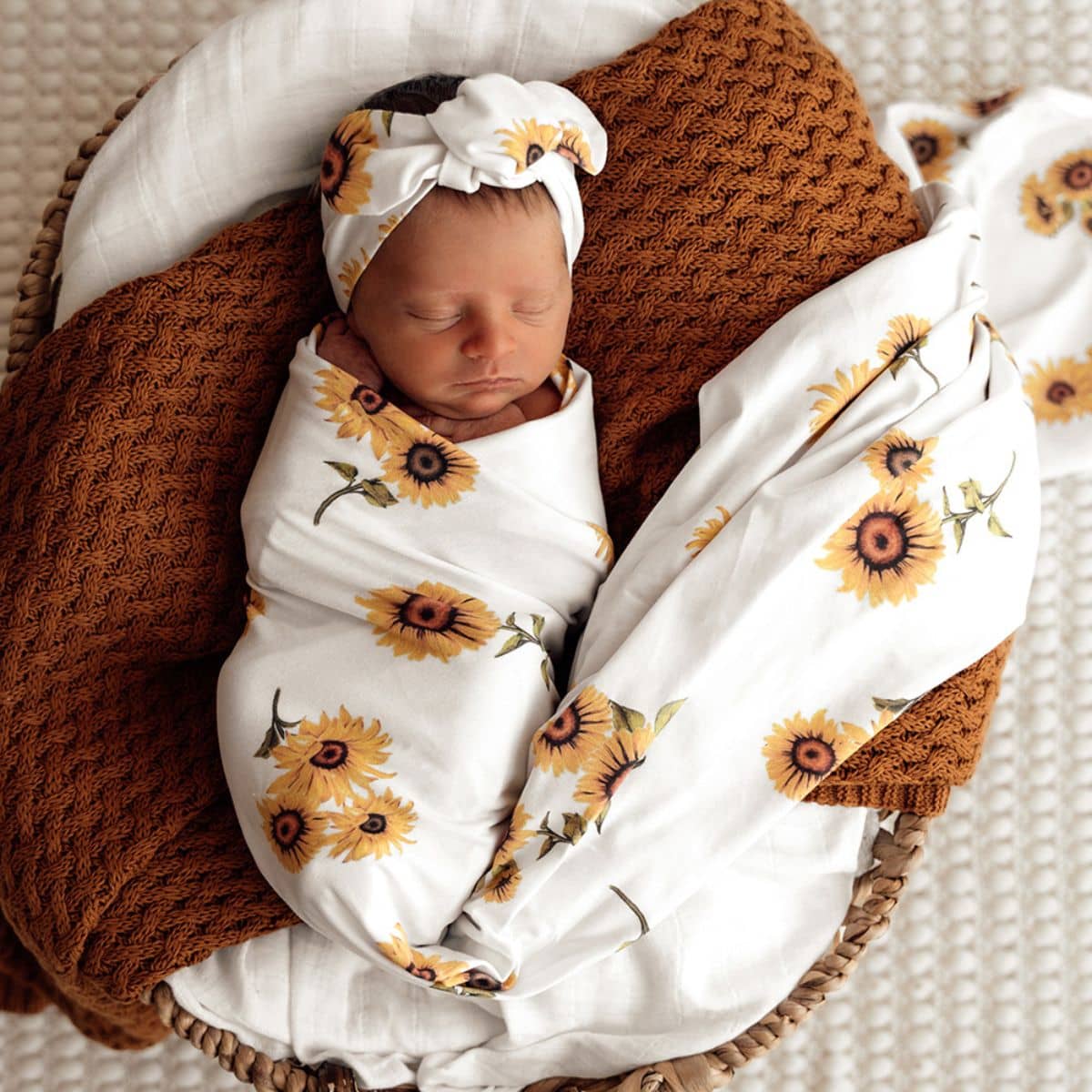 Snuggle Hunny Jersey Wrap with Matching Headwear - Sunflower Organic