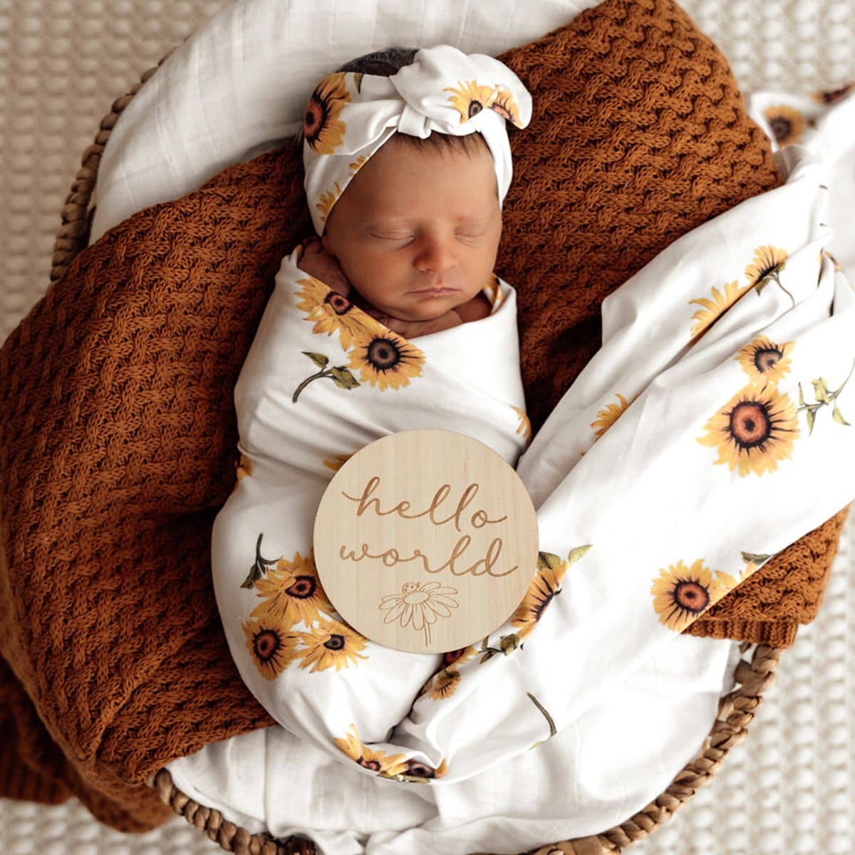 Snuggle Hunny Jersey Wrap with Matching Headwear - Sunflower Organic