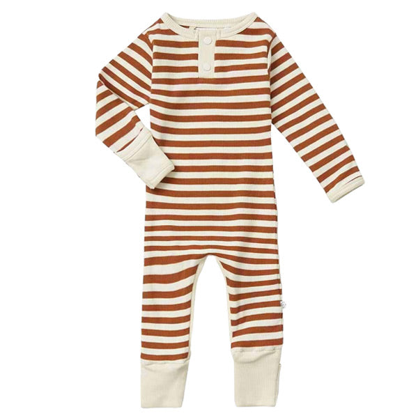 Snuggle Hunny Growsuit - Biscuit Stripe Organic - 0 to 3 Months