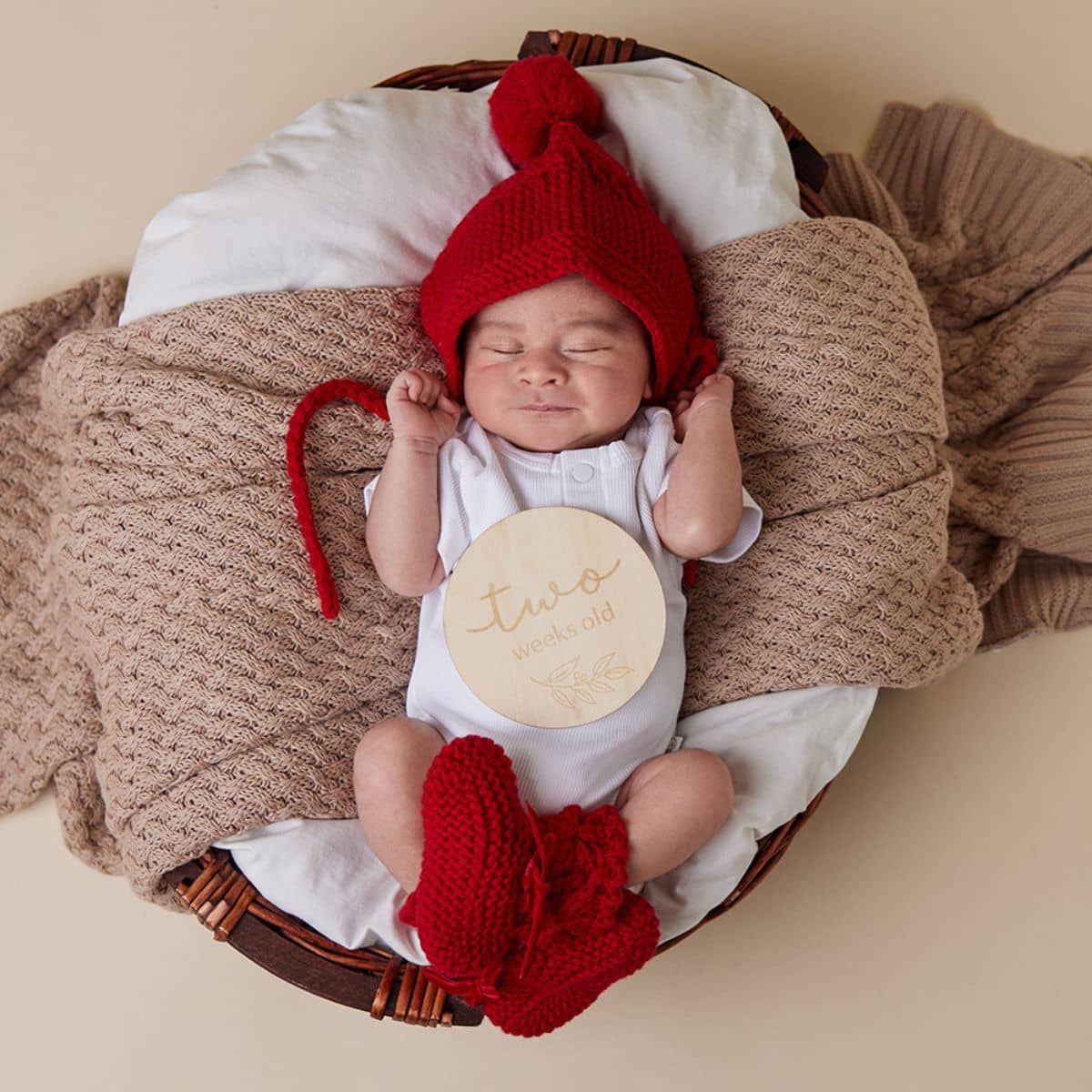 Snuggle Hunny Merino Wool Bonnet + Booties - Red