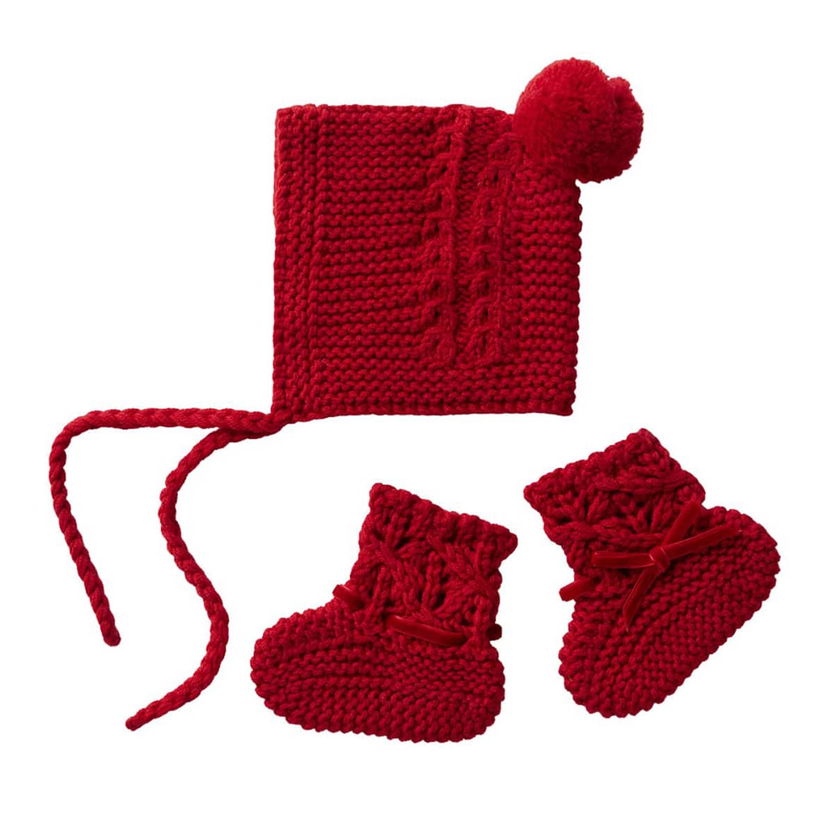 Snuggle Hunny Merino Wool Bonnet + Booties - Red