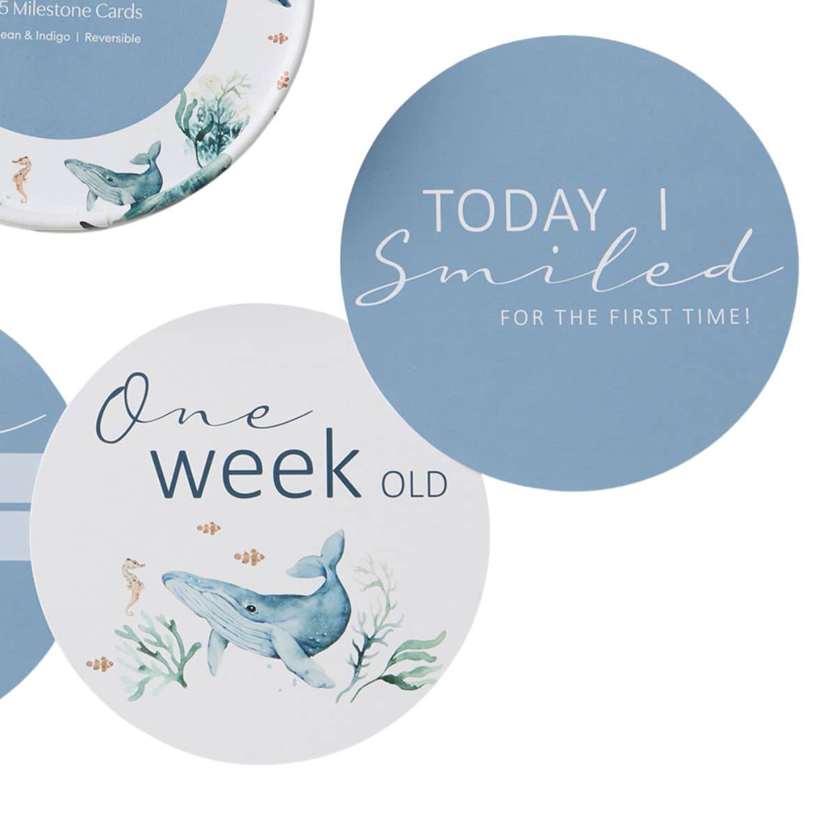 Snuggle Hunny Reversible Milestone Cards - Ocean and Indigo