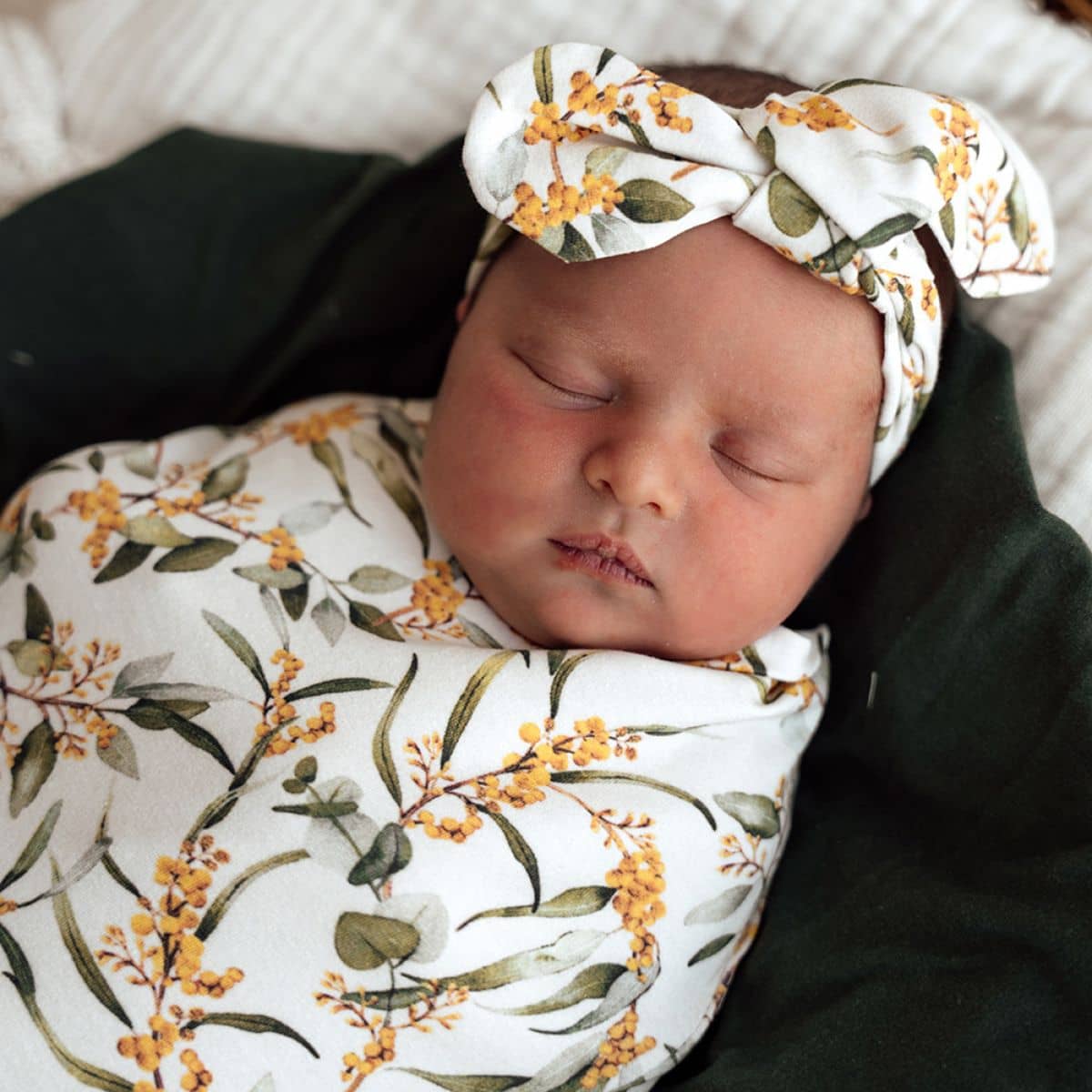 Snuggle Hunny Snuggle Swaddle Sack with Matching Headwear - Golden Wattle Organic