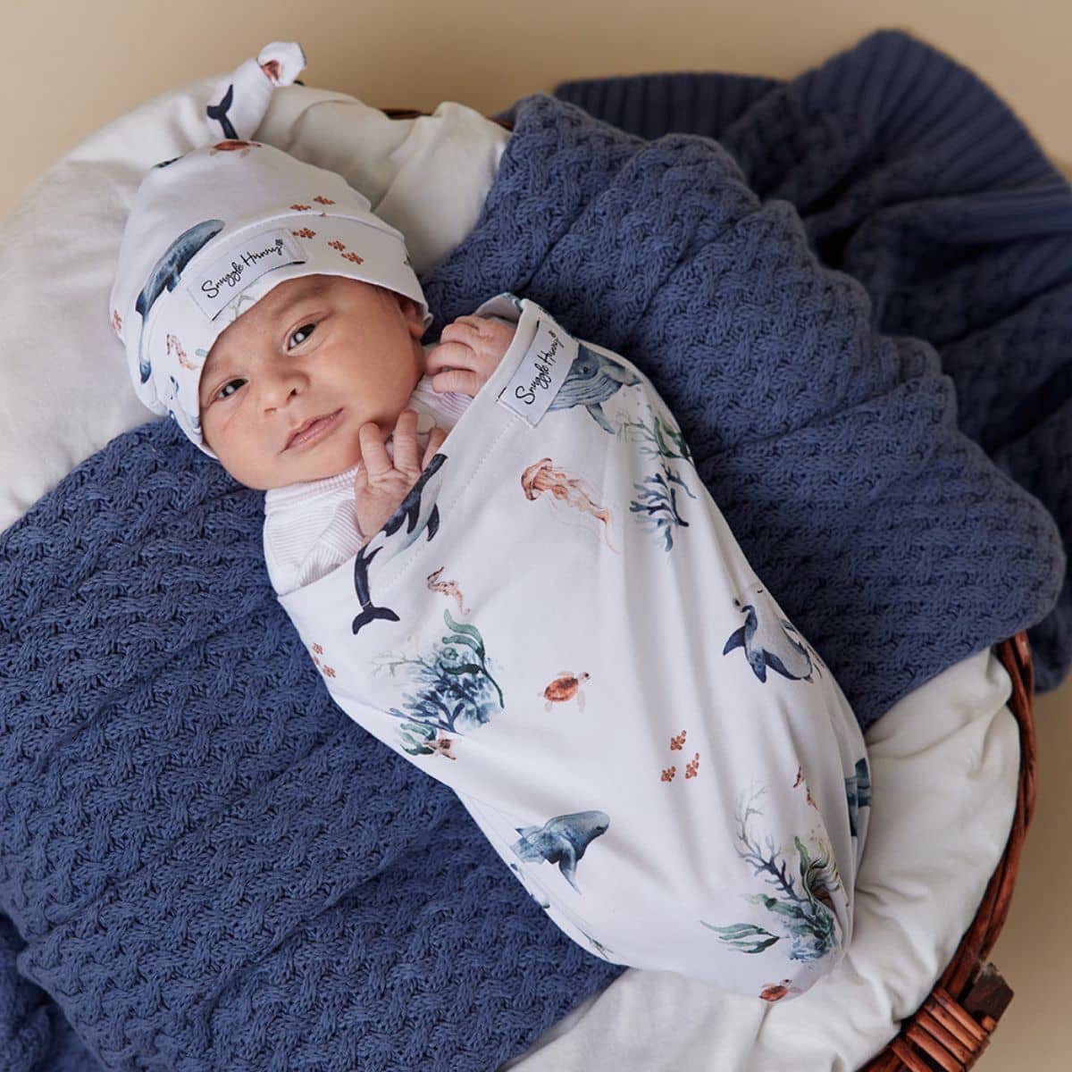 Snuggle Hunny Snuggle Swaddle Sack with Matching Headwear - Ocean Organic