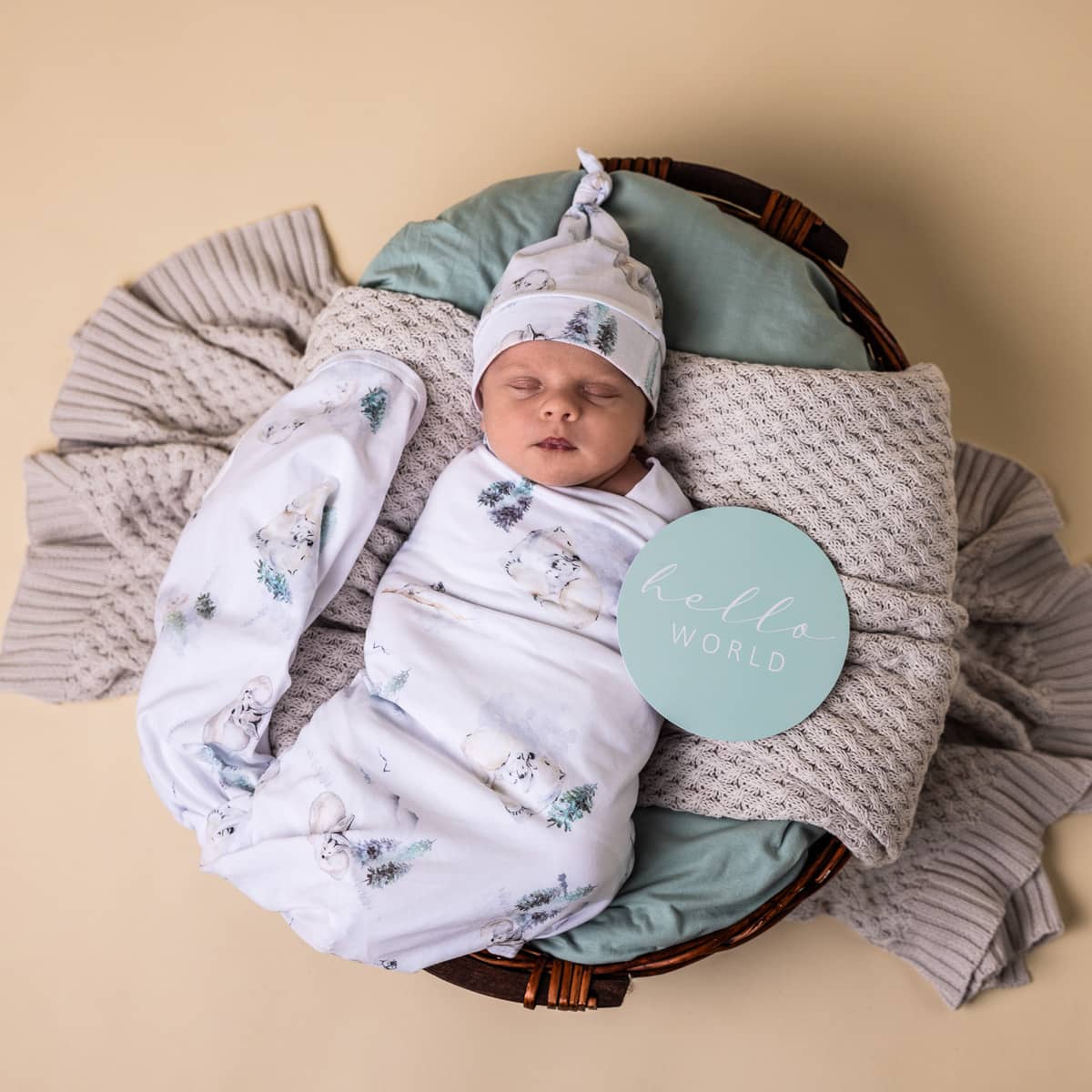 Snuggle Hunny Jersey Wrap with Matching Headwear - Arctic Organic